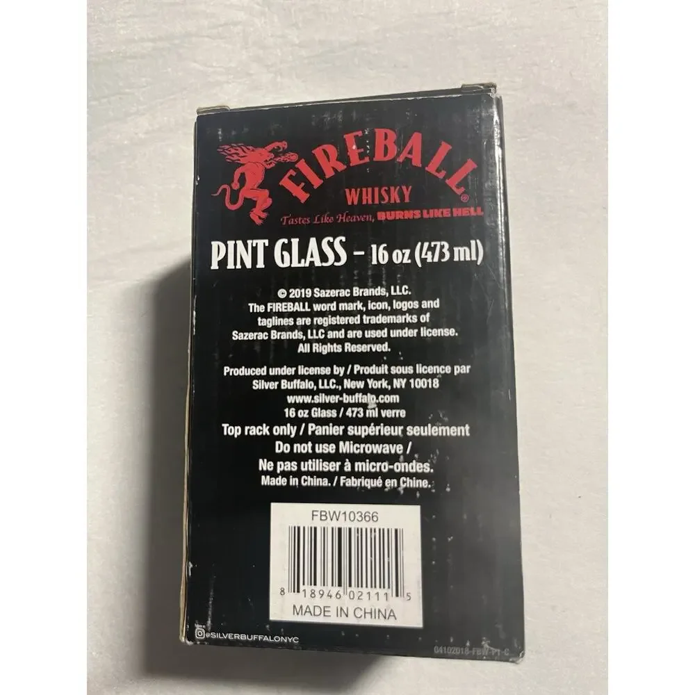 Fireball Cinnamon Whisky Pint Glass 16 oz Collectible Barware 2019 Boxed